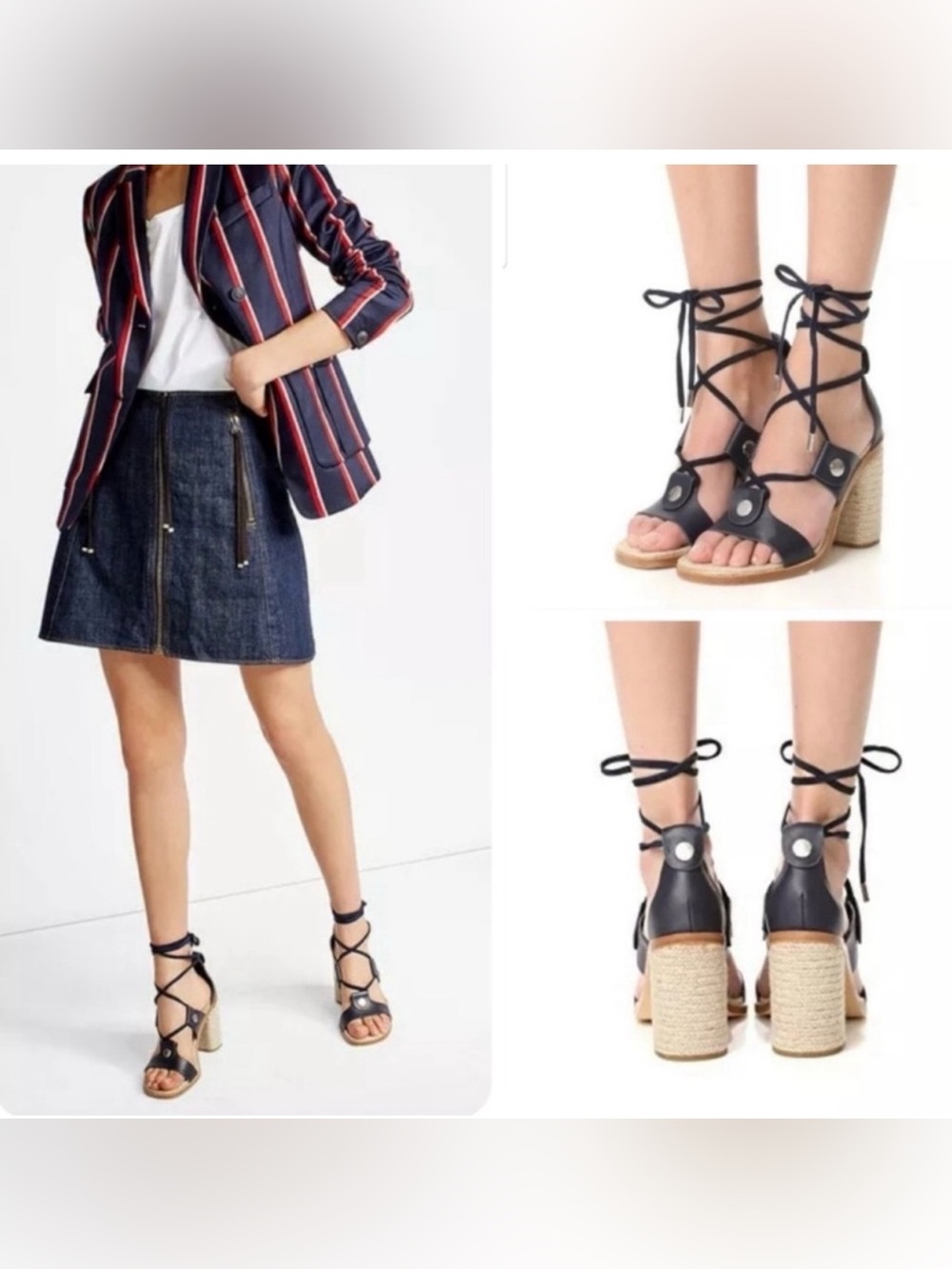 Rag & Bone espadrille heels in navy leather and suede laces size 10